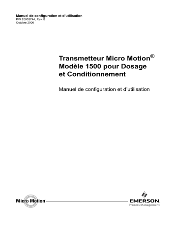 Micro Motion Modèle 1500 pour Dosage et Conditionnement-Filling and Dosing Manuel du propriétaire | Fixfr