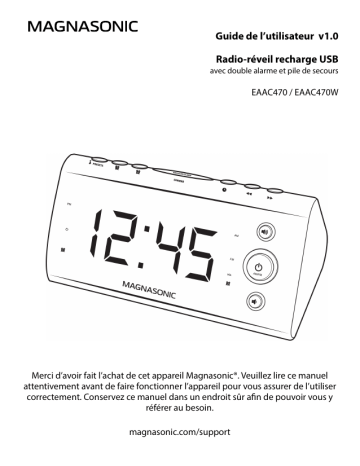 Magnasonic EAAC470W USB Charging Alarm Clock Radio Manuel utilisateur | Fixfr