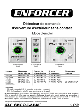 SECO-LARM SD-9263-KS2Q Outdoor Wave-to-Open Sensor – Single-Gang – Manuel du propriétaire | Fixfr