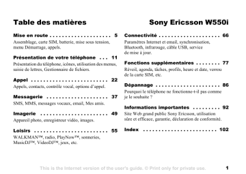 Mode d'emploi | Sony W550i Manuel utilisateur | Fixfr