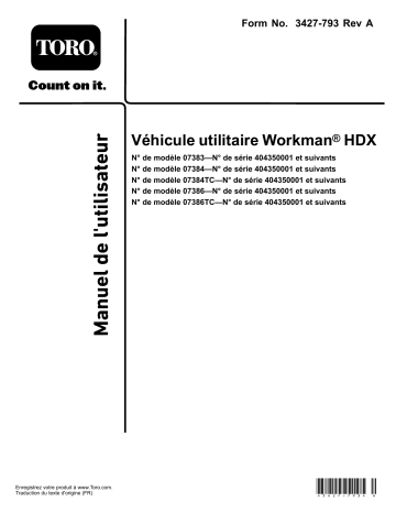 Toro Workman HDX Utility Vehicle Manuel utilisateur | Fixfr