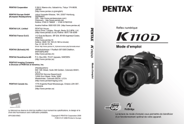 Pentax Série K-110D Mode d'emploi | Fixfr