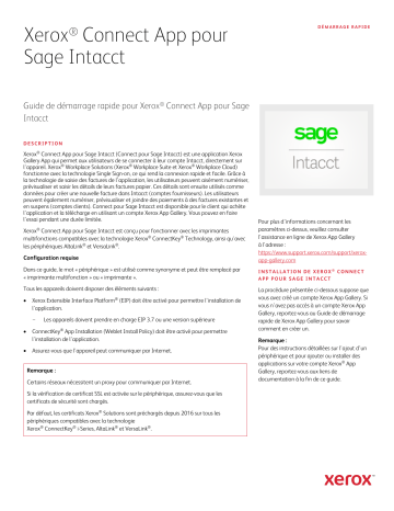 Connect App for Sage Intacct | Xerox App Gallery Guide d'installation | Fixfr