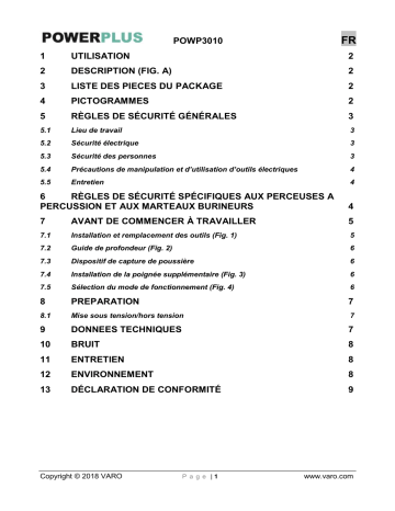 Manuel du propriétaire | Powerplus POWP3010 Manuel utilisateur | Fixfr