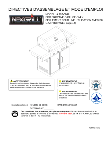 Manuel du propriétaire | Nexgrill 720-0649 grill Manuel utilisateur | Fixfr