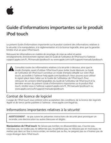 Manuel du propriétaire | Apple iPod touch Manuel utilisateur | Fixfr