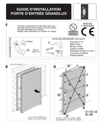 Mode d'emploi | Castorama Porte d'entrée aluminium Angelina blanc 80 x h.215 cm poussant droit Manuel utilisateur | Fixfr