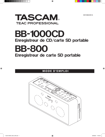 BB 1000CD | Mode d'emploi | Tascam BB 800 Manuel utilisateur | Fixfr