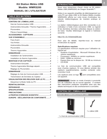 Manuel du propriétaire | Oregon Scientific KIT MÉTÉO CONNEXION PC Manuel utilisateur | Fixfr