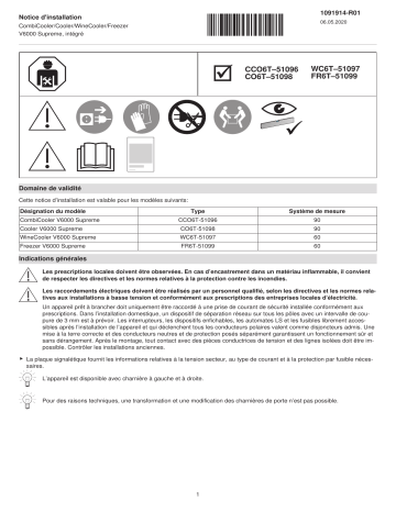 51098 | 51097 | 51096 | V-ZUG 51099 Refrigerat/fre Guide d'installation | Fixfr