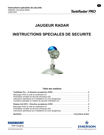 Mode d'emploi | Rosemount TankRadar Pro Jaugeur Radar Manuel utilisateur | Fixfr