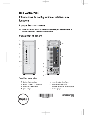Dell Vostro 270s desktop Guide de démarrage rapide | Fixfr