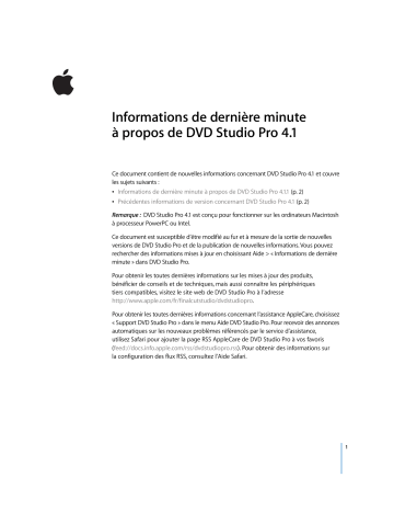 Manuel du propriétaire | Apple DVD Studio Pro 4.1 Manuel utilisateur | Fixfr