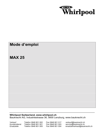 Manuel du propriétaire | Whirlpool MAX 25 Manuel utilisateur | Fixfr