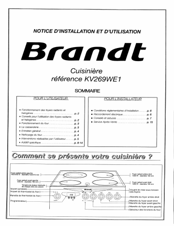Manuel du propriétaire | Brandt KV269WE1 Manuel utilisateur | Fixfr