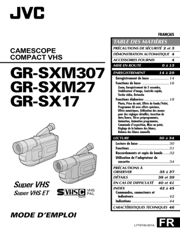 GR SX17 | GR SXM27 | JVC GR SXM307 Mode d'emploi | Fixfr