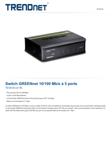 Trendnet TE100-S5 5-Port 10/100 Mbps GREENnet Switch Fiche technique | Fixfr