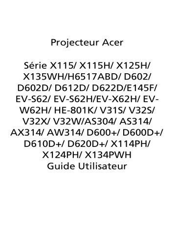 Manuel du propriétaire | Acer X115H Manuel utilisateur | Fixfr