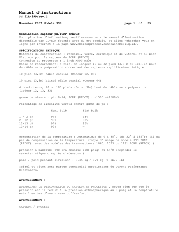 Mode d'emploi | Rosemount 399 Combination capteur pH/IORP (REDOX) Manuel utilisateur | Fixfr