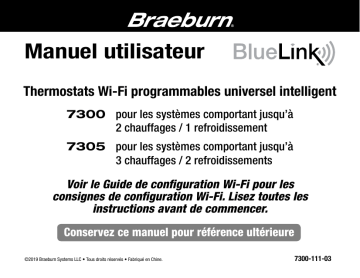 Braeburn 7305 BlueLink Smart Wi-Fi Universal Thermostat Manuel utilisateur | Fixfr
