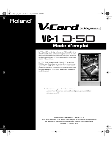 Manuel du propriétaire | Roland VC-1XT Manuel utilisateur | Fixfr
