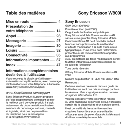 Sony W800i Manuel utilisateur