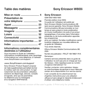 Sony W800i Manuel utilisateur | Fixfr