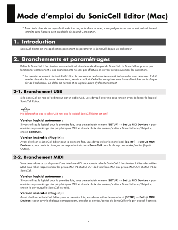 Manuel du propriétaire | Roland SONICCELL EDITOR Manuel utilisateur | Fixfr