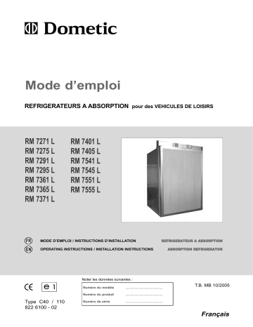 Manuel du propriétaire | Dometic RM 7361L Manuel utilisateur | Fixfr