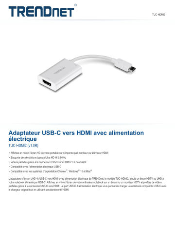 Trendnet TUC-HDMI2 USB-C to HDMI Adapter Fiche technique | Fixfr