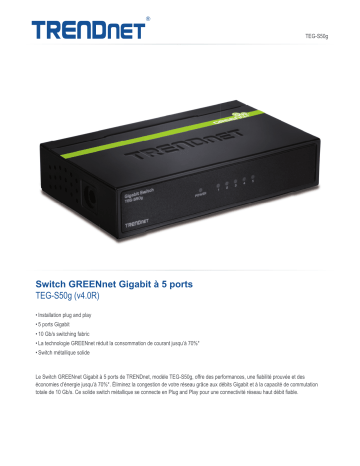 Trendnet TEG-S50g 5-Port Gigabit GREENnet Switch Fiche technique | Fixfr