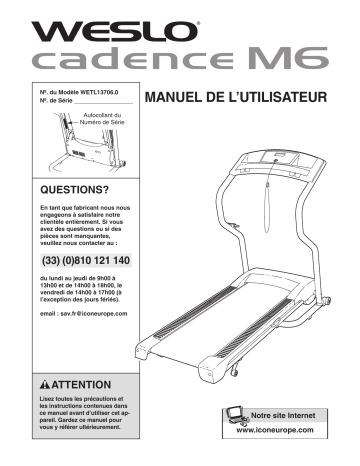 Cadence M6 Elliptical | Weslo WETL13706.0 Manuel utilisateur | Fixfr