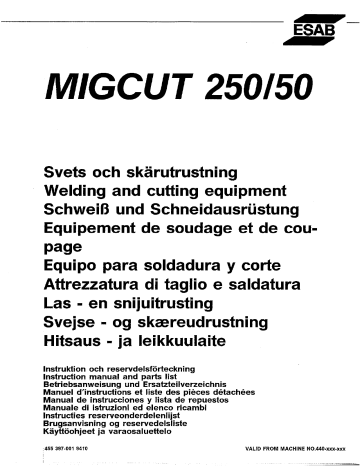 ESAB MIGCUT 250/50 Manuel utilisateur | Fixfr