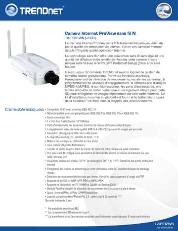 Trendnet TV-IP512WN ProView Wireless N Network Camera Fiche technique | Fixfr