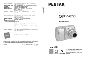 Pentax Série Optio E30 Mode d'emploi | Fixfr