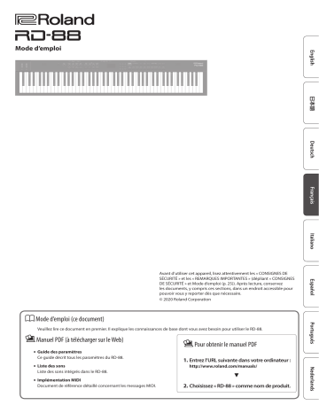 Roland RD-88 专业舞台数码钢琴 Manuel du propriétaire | Fixfr