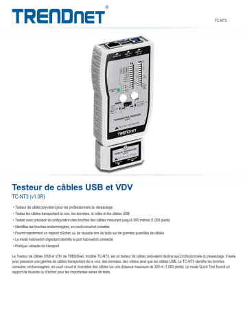 Trendnet RB-TC-NT3 VDV & USB Cable Tester Fiche technique | Fixfr