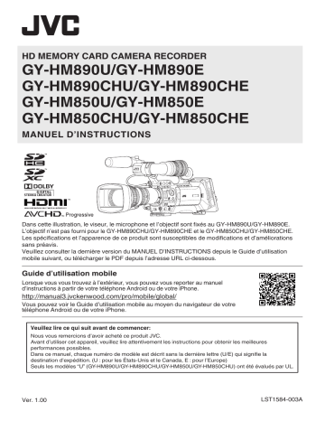 GY HM850E, HM850U, HM850CHE, HM850CHU | Mode d'emploi | JVC GY HM890E, HM890U, HM890CHE, HM890CHU Manuel utilisateur | Fixfr