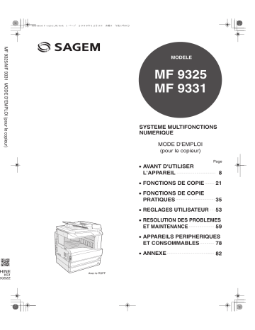 Manuel du propriétaire | Sagem MF 9325 Manuel utilisateur | Fixfr