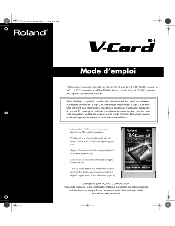 Manuel du propriétaire | Roland V-CARD Manuel utilisateur | Fixfr