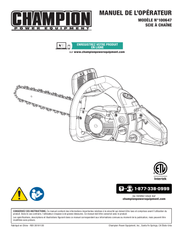 Model #100647 | Champion Power Equipment 100647 18-inch 40cc Chainsaw Kit Manuel utilisateur | Fixfr