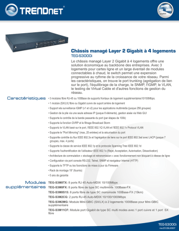 Trendnet TEG-S3000i 4-Slot Gigabit Layer 2 Managed Chassis Fiche technique | Fixfr