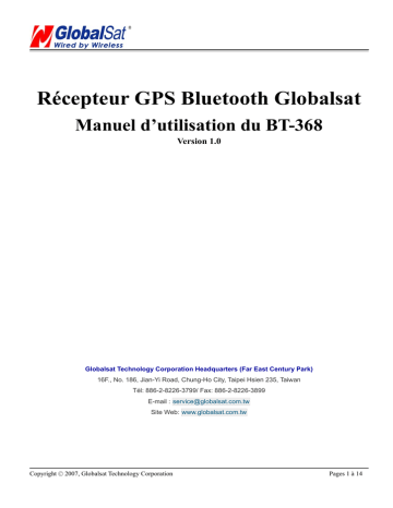 Globalsat BT-368 Manuel utilisateur | Fixfr