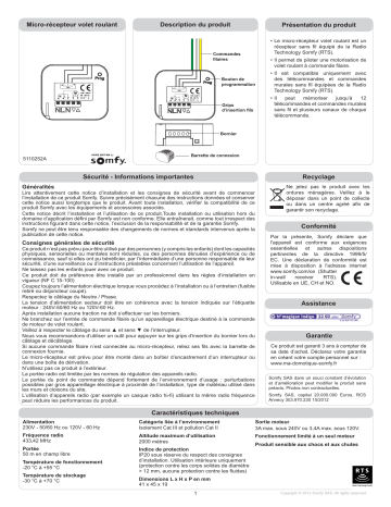 Somfy Micro récepteur pour volet roulant Somfy Manuel utilisateur | Fixfr