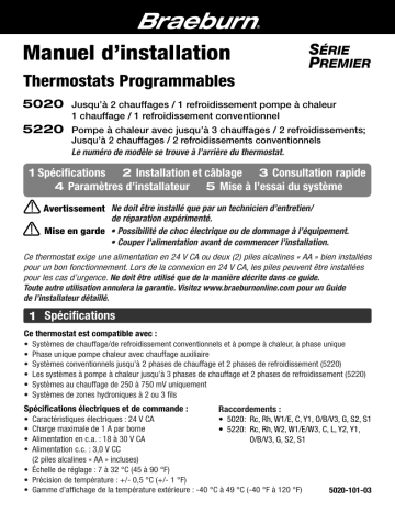 Braeburn 5220 Premier Universal Programmable Thermostat Manuel utilisateur | Fixfr