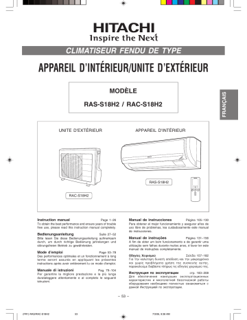 Manuel du propriétaire | Hitachi RAS-S18H2 Manuel utilisateur | Fixfr