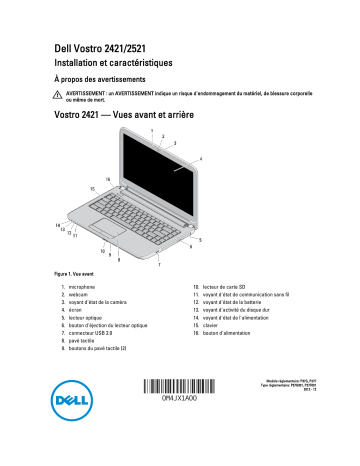 Dell Vostro 2421 laptop Manuel utilisateur | Fixfr