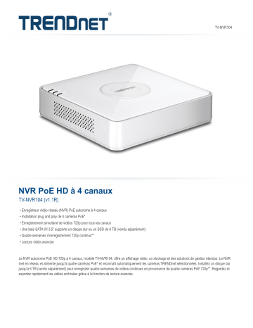 Trendnet TV-NVR104 4-Channel HD PoE NVR Fiche technique | Fixfr