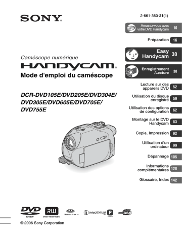 DCR DVD605E | DCR DVD105E | DCR DVD755E | DCR DVD205E | DCR DVD304E | DCR-DVD105E | DCR DVD305E | Sony DCR DVD705E Mode d'emploi | Fixfr