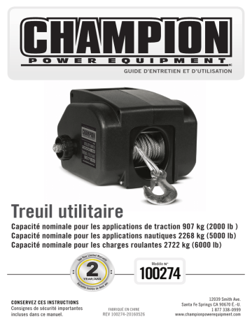 Model #100274 | 100274 | Champion Power Equipment 2000-lb. Utility Winch Kit Manuel utilisateur | Fixfr